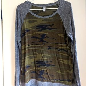 Camo gray baseball style long sleeve sweater